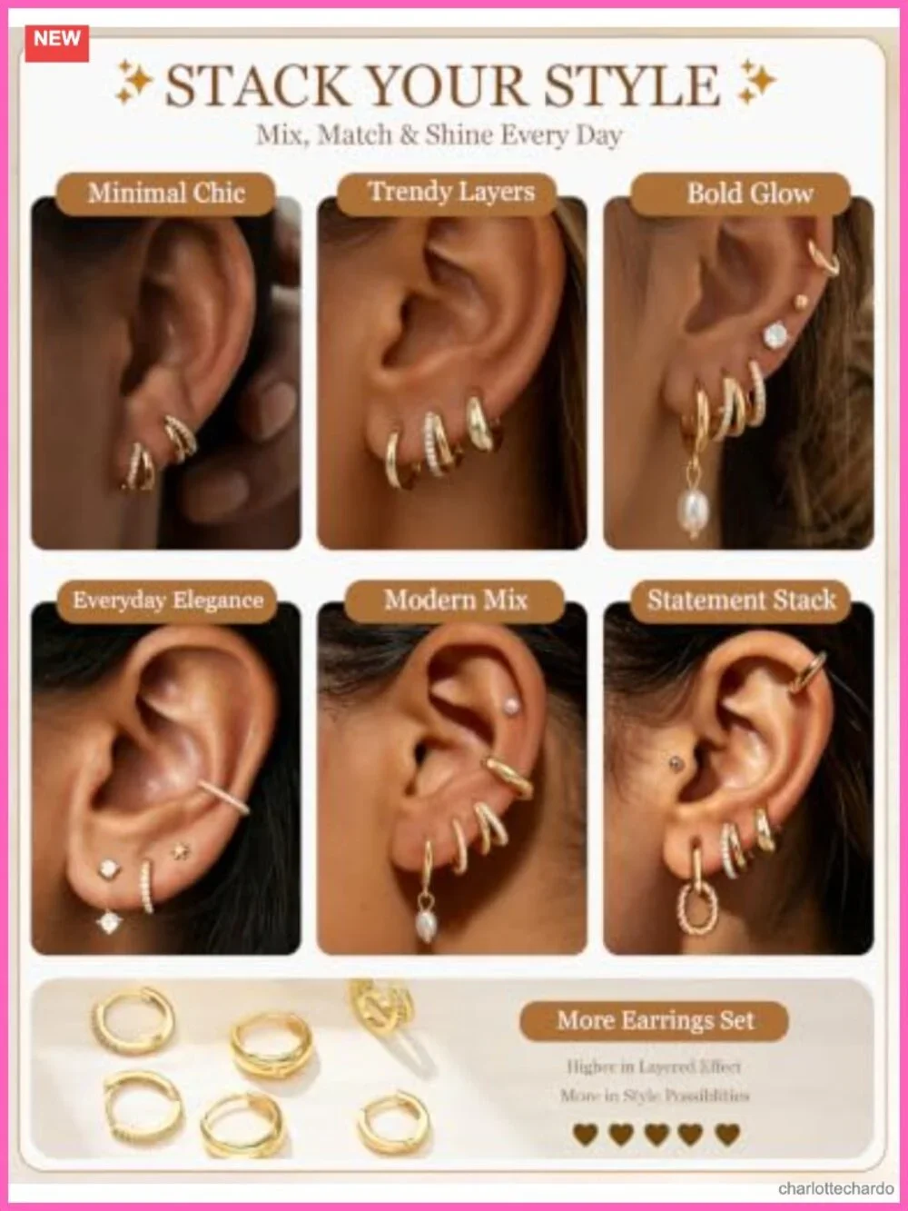 14K Gold Plated Earrings Set for Women, Hypoallergenic Stacking Earrings